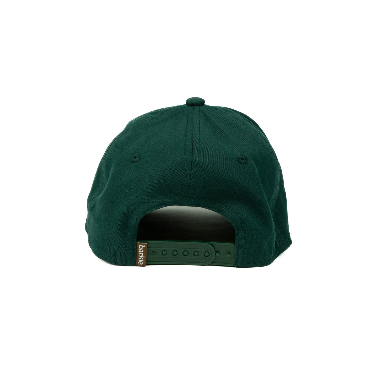 Green cap with barkie brand logo tag on the back against a white background