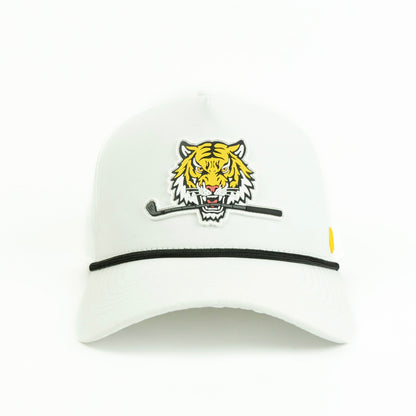 Tiger rope hat in white, 5-panel, front view | White / 5 Panel