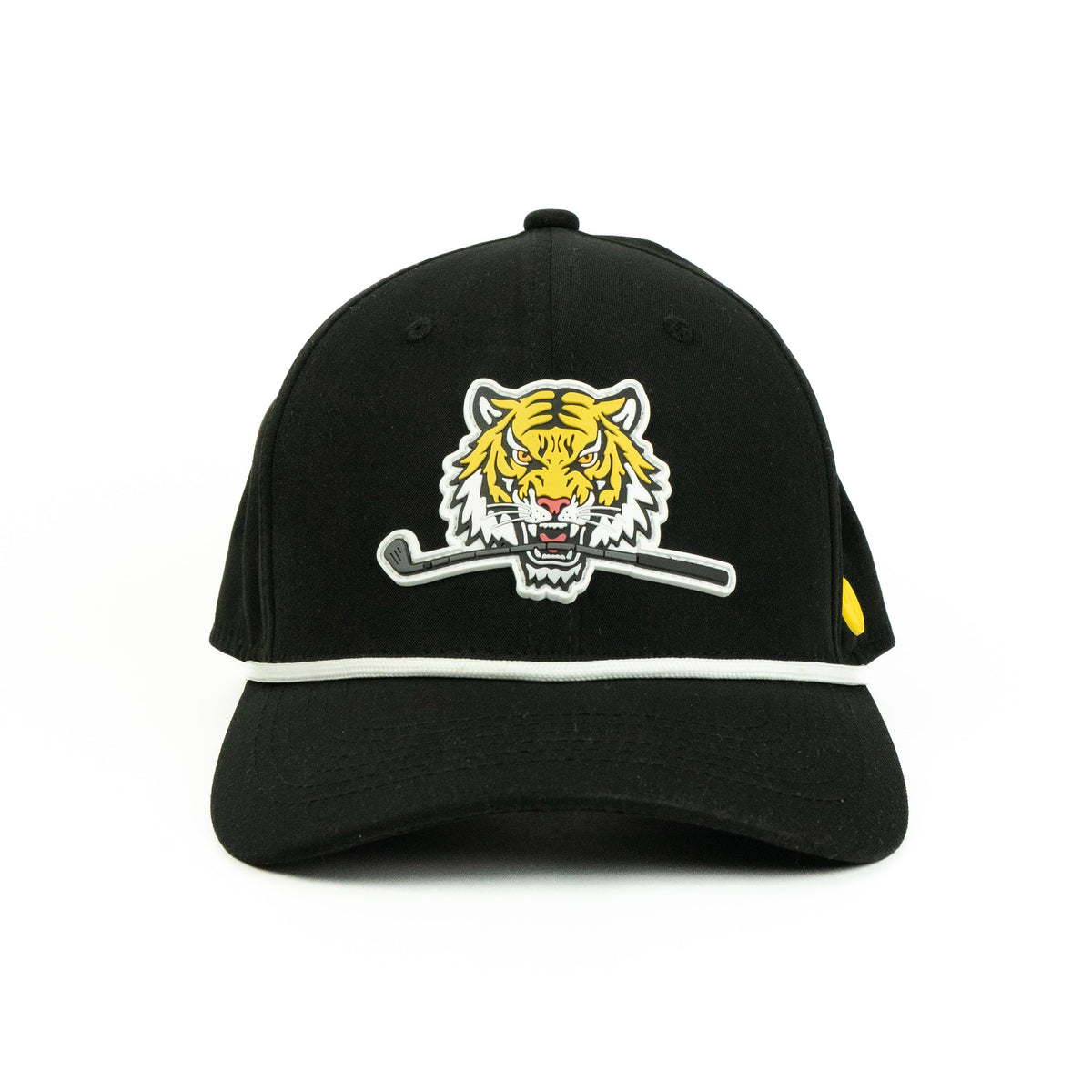 Tiger rope hat in black, 6-panel, front view | Black / 6 Panel
