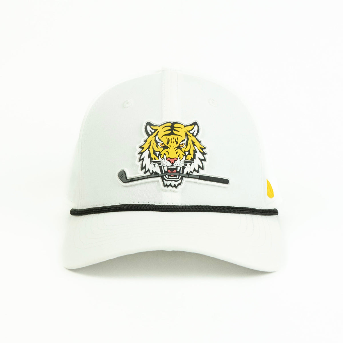 Tiger rope hat in white, 6-panel, front view | White / 6 Panel
