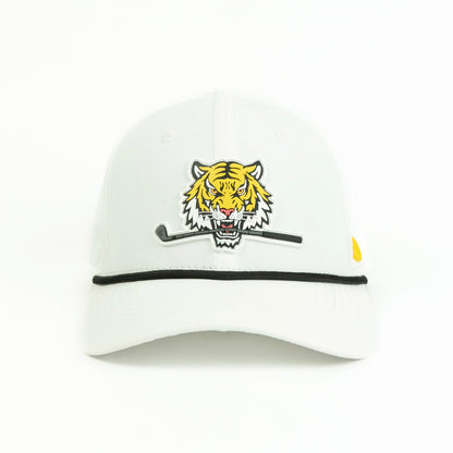 Tiger rope hat in white, 6-panel, front view | White / 6 Panel