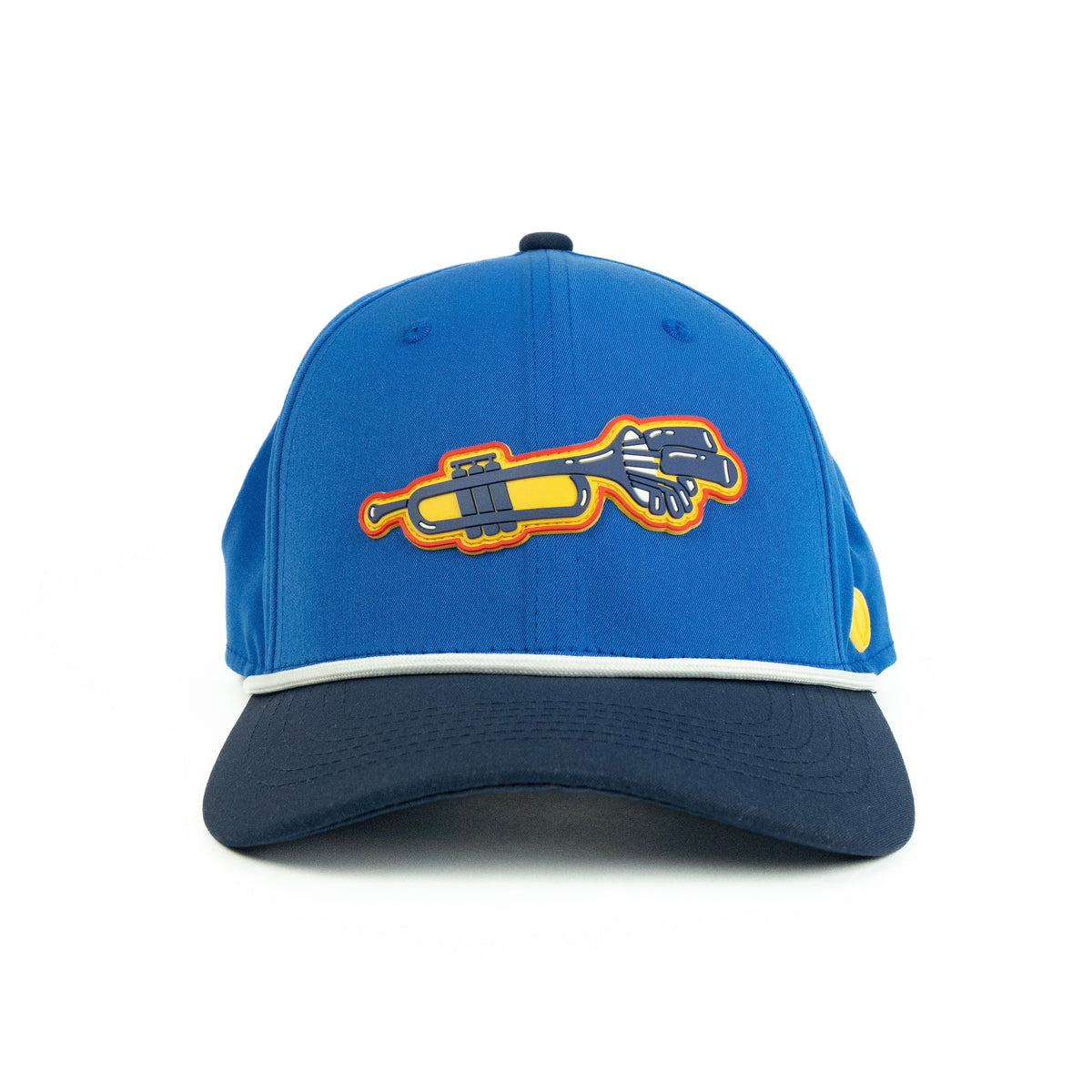 Trumpet rope hat in blue and navy, 6-panel, front view | Blue/Navy / 6 Panel