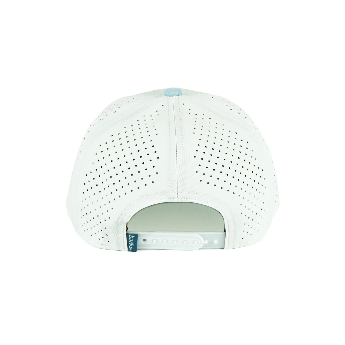 Tee Box rope hat in white with powder blue bill, 5-panel, back view | White/Powder Blue / 5 Panel