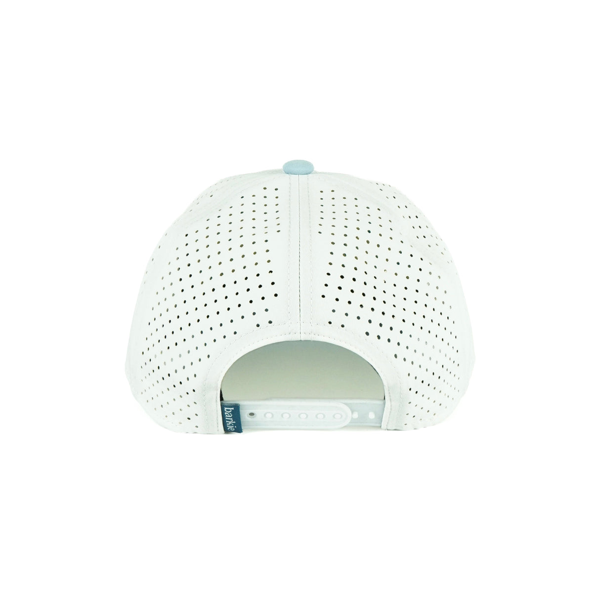 Tee Box rope hat in white with powder blue bill, 6-panel, back view | White/Powder Blue / 6 Panel