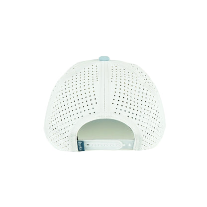 Tee Box rope hat in white with powder blue bill, 6-panel, back view | White/Powder Blue / 6 Panel