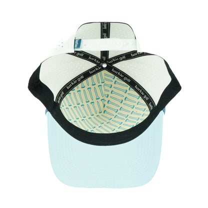 Tee Box rope hat in white with powder blue bill, 5-panel, inside view | White/Powder Blue / 5 Panel