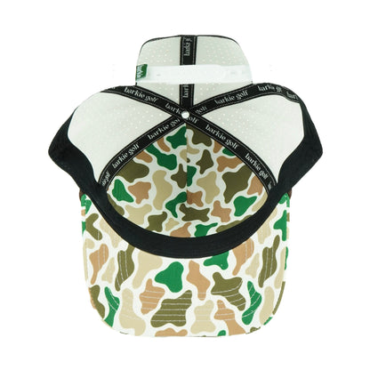 Duck rope hat in white with camo bill, 5-panel, inside view | White/Camo / 5 Panel
