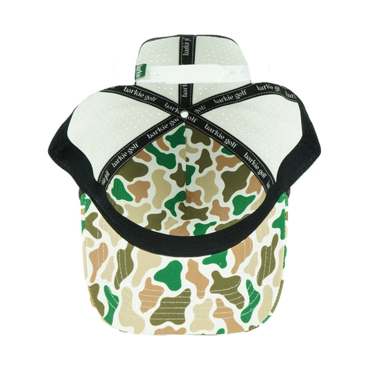Duck rope hat in white with camo bill, 5-panel, inside view | White/Camo / 5 Panel