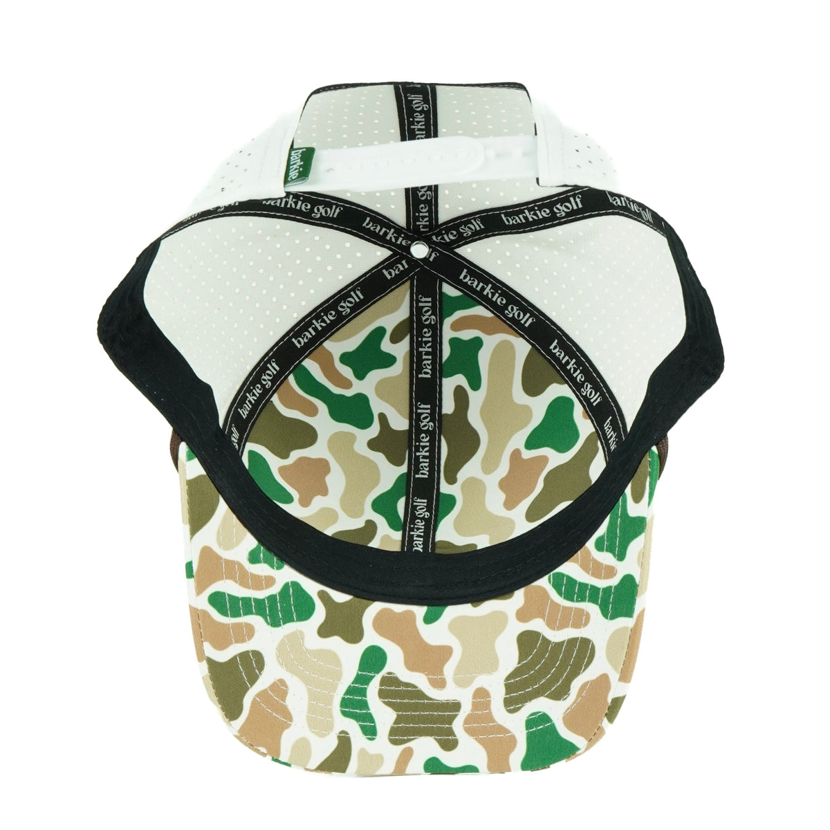 Duck rope hat in white with camo bill, 6-panel, inside view | White/Camo / 6 Panel