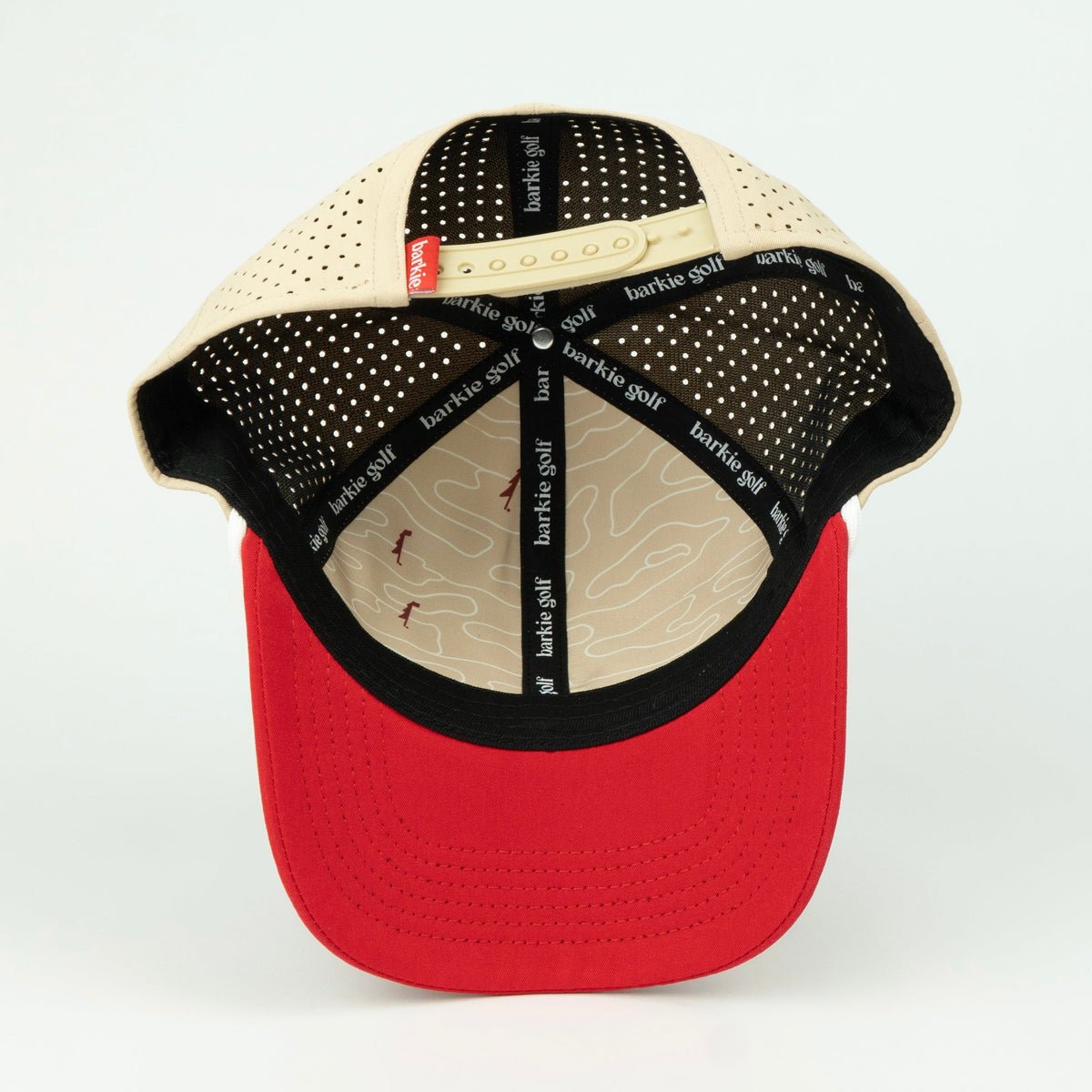 Birdie rope hat in tan and red, 6-panel, inside view | Tan/Red / 6 Panel