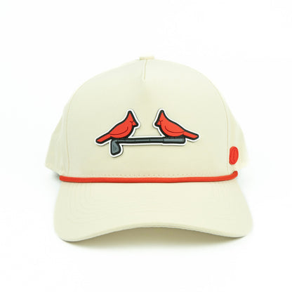 DBL Birdie rope hat in cream, 5-panel, front view | Cream / 5 Panel