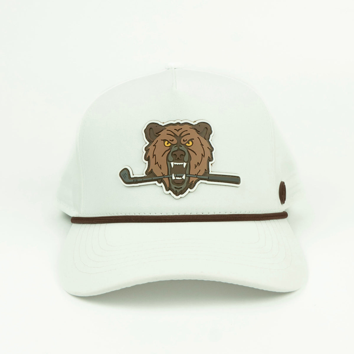 Bear rope hat in white, 5-panel, front view | White / 5 Panel