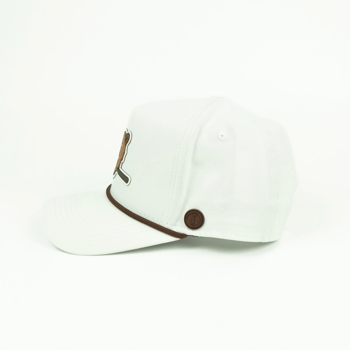 Bear rope hat in white, 5-panel, side view | White / 5 Panel
