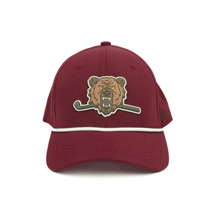Bear rope hat in maroon, 6-panel, front view | Maroon / 6 Panel