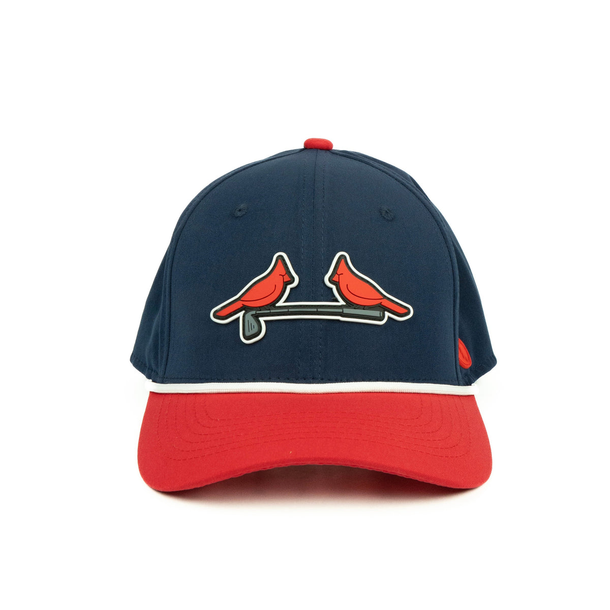 DBL Birdie rope hat in navy and red, 6-panel, front view | Navy/Red / 6 Panel