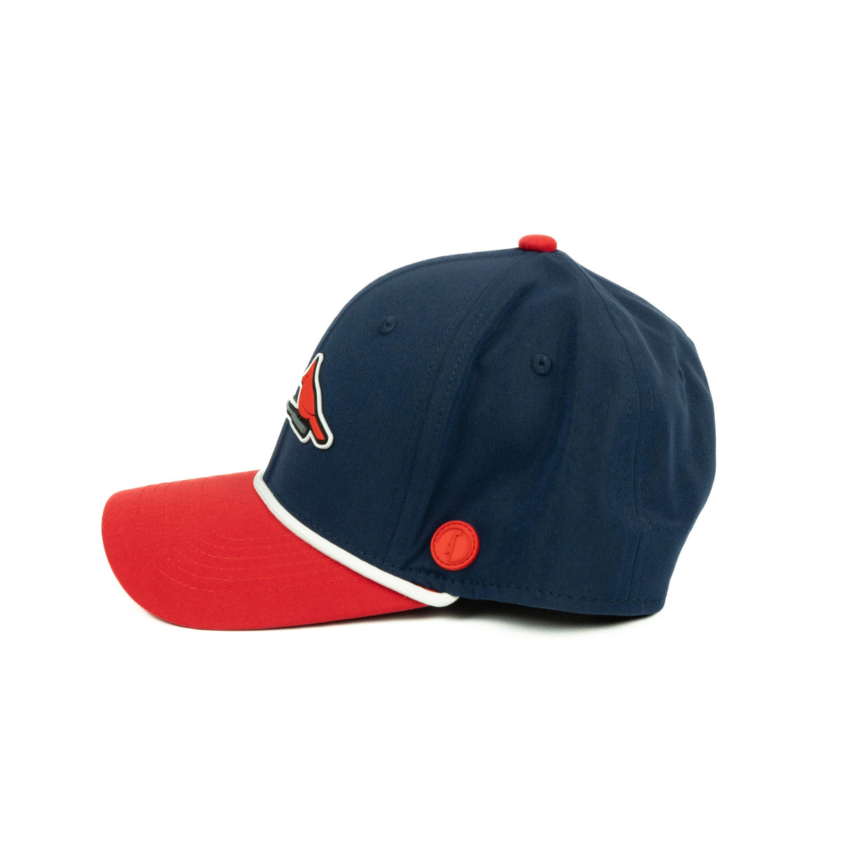 DBL Birdie rope hat in navy and red, 6-panel, side view | Navy/Red / 6 Panel