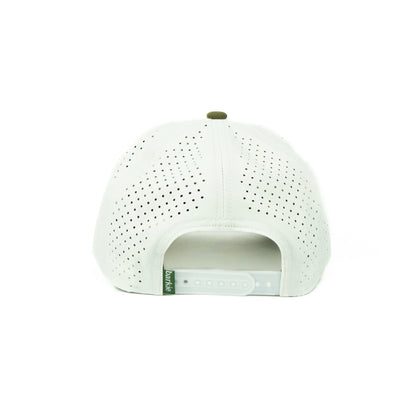 Duck rope hat in white and olive, 5-panel, back view | White/Olive / 5 Panel