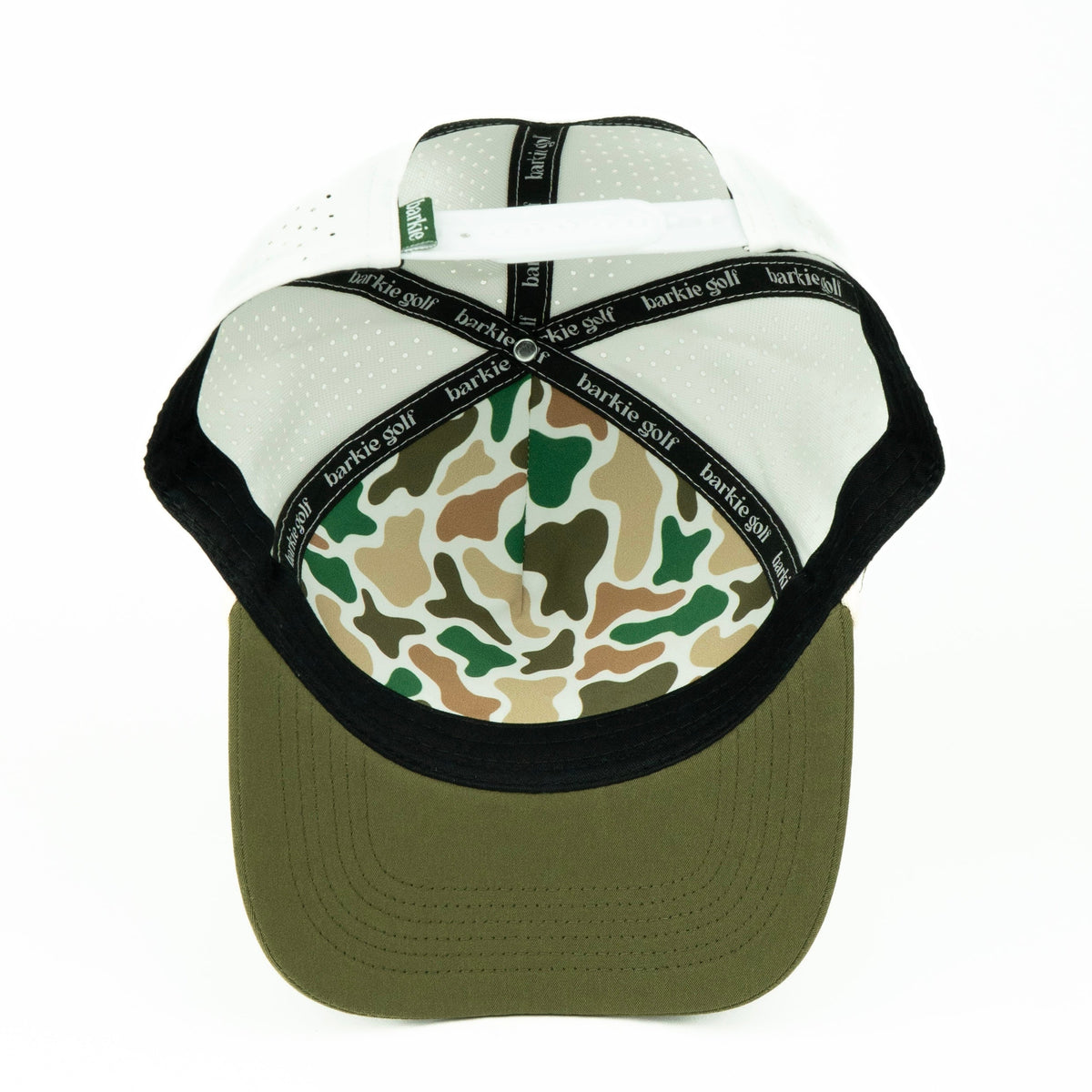 Duck rope hat in white and olive, 5-panel, inside view | White/Olive / 5 Panel