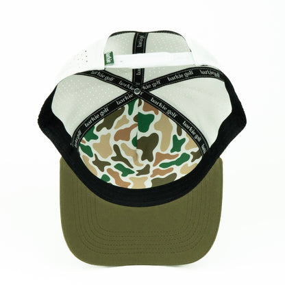 Duck rope hat in white and olive, 5-panel, inside view | White/Olive / 5 Panel