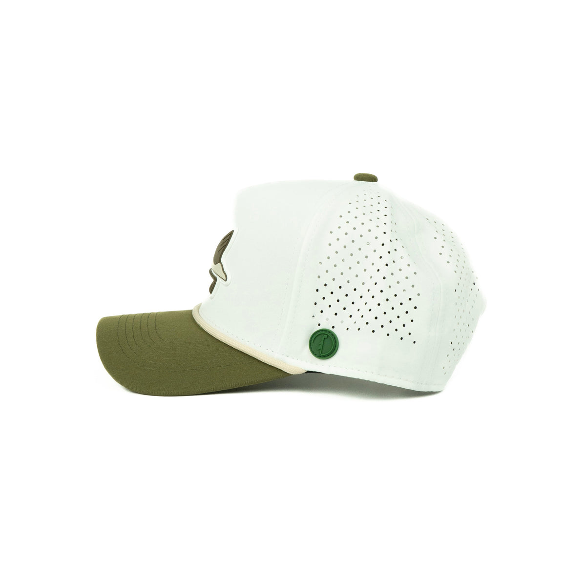 Duck rope hat in white and olive, 5-panel, side view | White/Olive / 5 Panel
