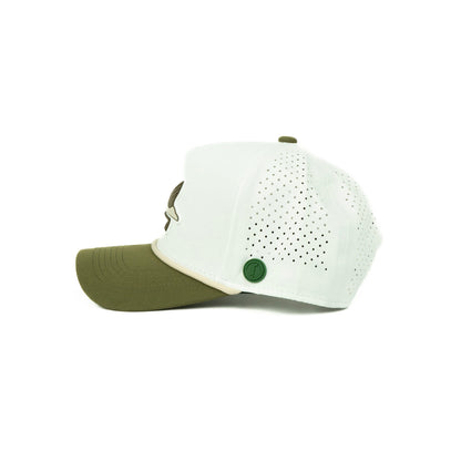 Duck rope hat in white and olive, 5-panel, side view | White/Olive / 5 Panel