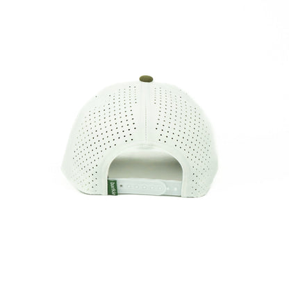 Duck rope hat in white and olive, 6-panel, back view | White/Olive / 6 Panel