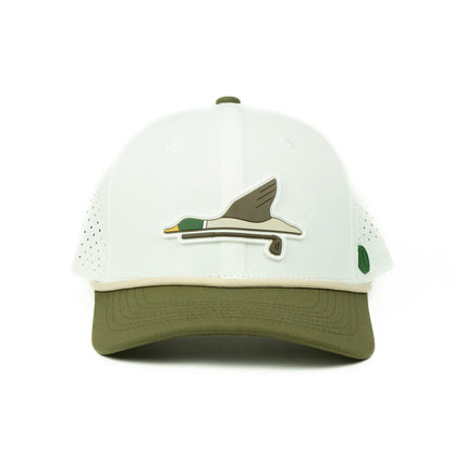 Duck rope hat in white and olive, 6-panel, front view | White/Olive / 6 Panel