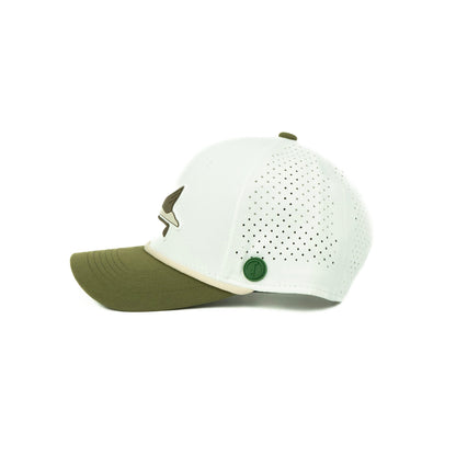 Duck rope hat in white and olive, 6-panel, side view | White/Olive / 6 Panel