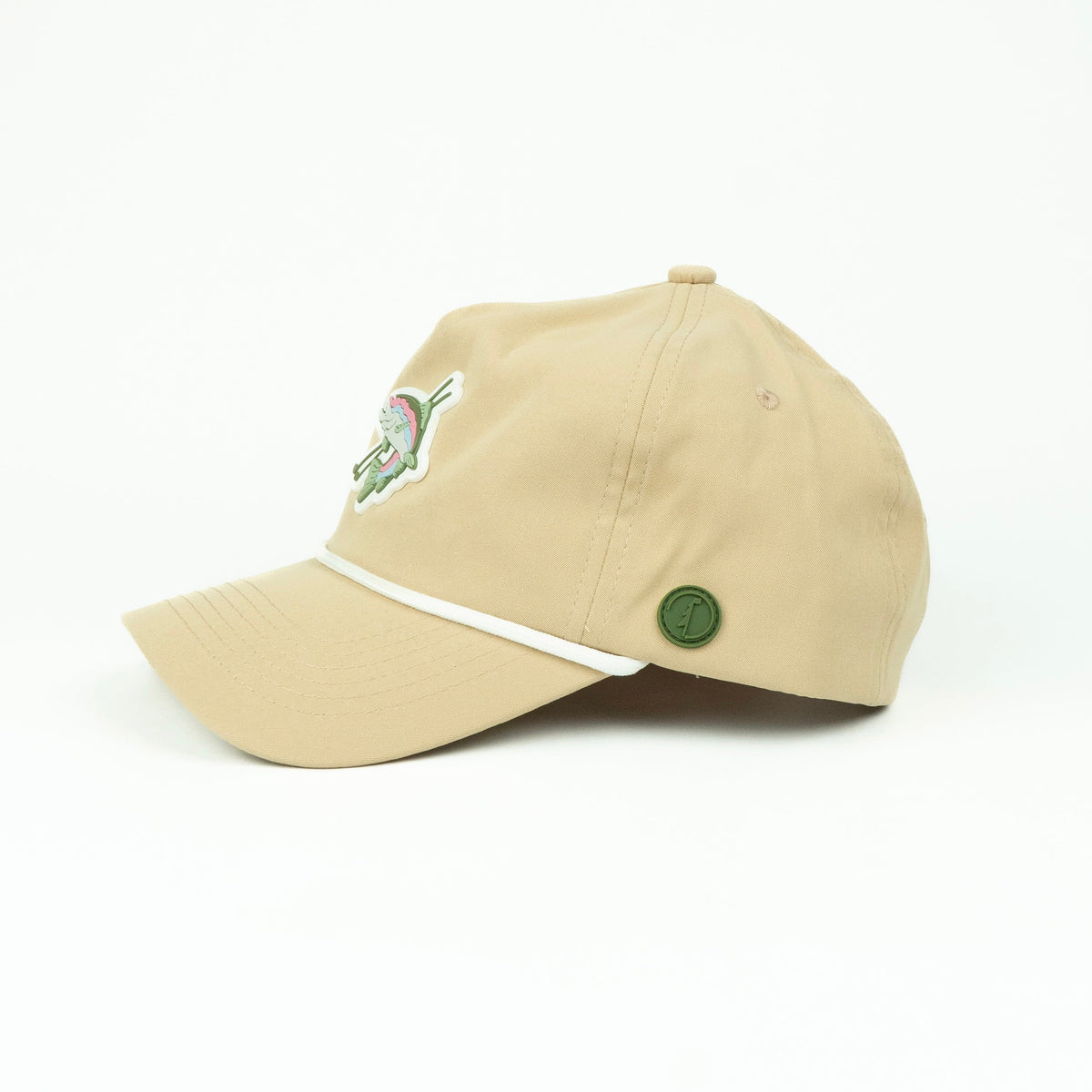 Trout rope hat in tan, 5-panel unstructured, side view | Tan / 5 Panel Unstructured